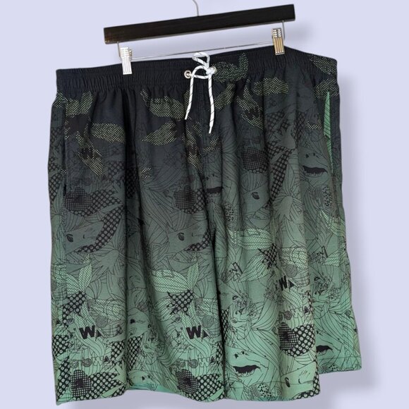 (2/$20) Black & Green Fade Swim Trunks - Picture 1 of 5